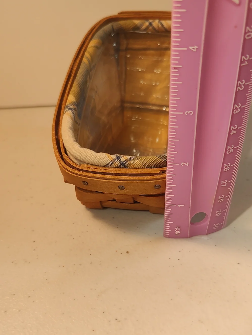 Longaberger Cilantro Basket,  Plastic Protector And Liner In Cornflower Plaid